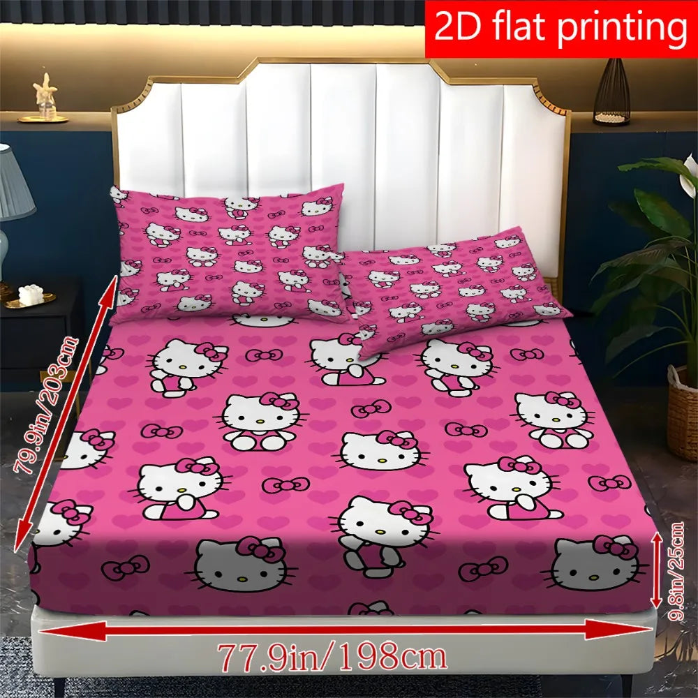 3pcs Pink Hello Kitty Heart Pattern Bed Set
