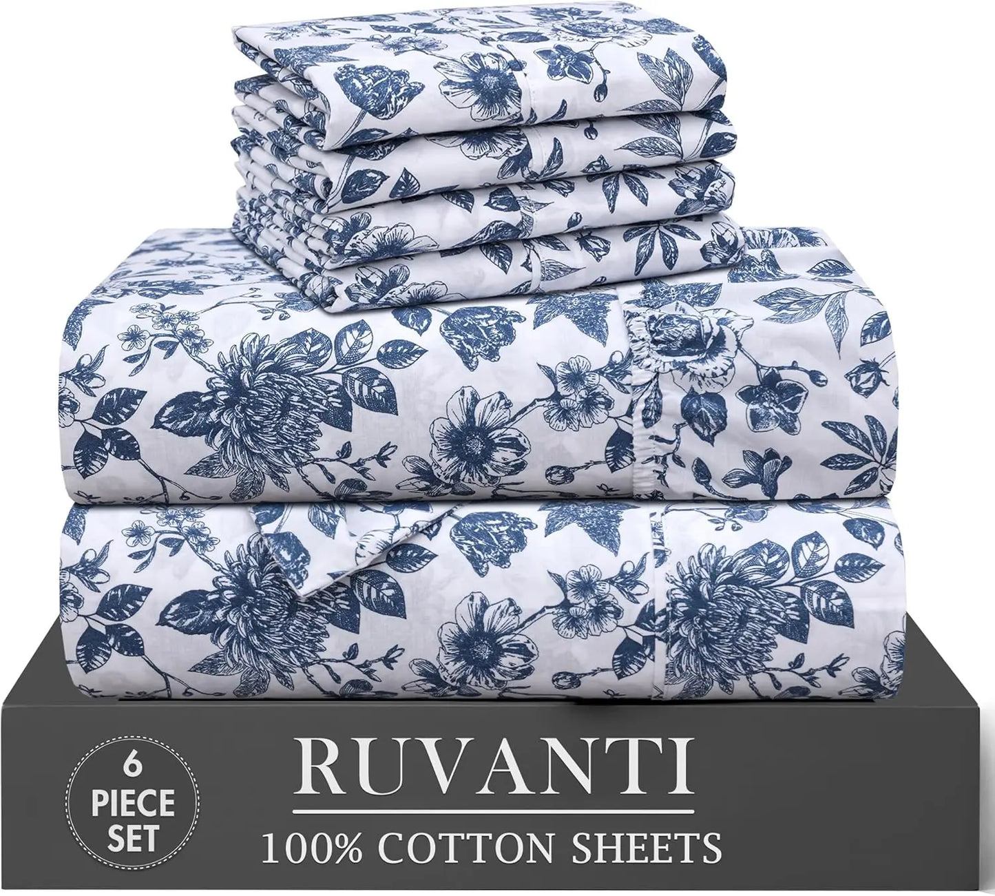 6-Piece Cotton Sheets Set 100% Natural