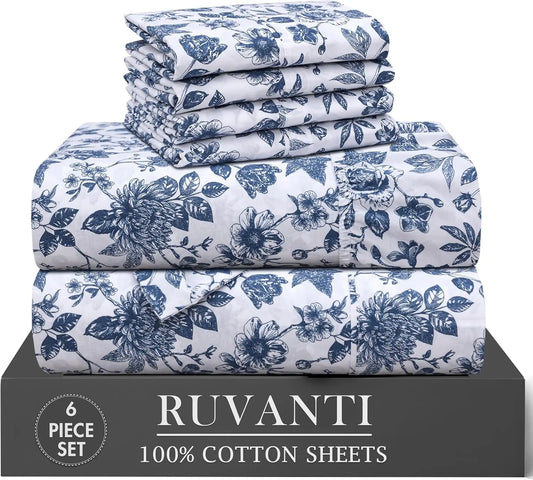6-Piece Cotton Sheets Set 100% Natural