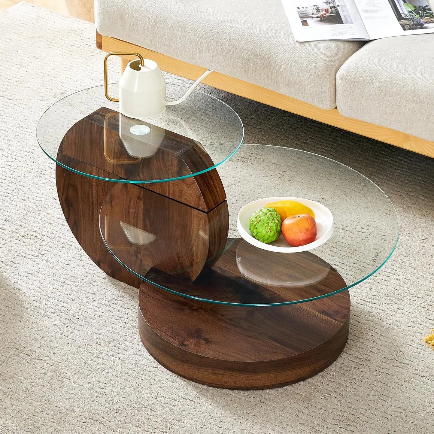 42" 3-Tier Round Glass Coffee Table