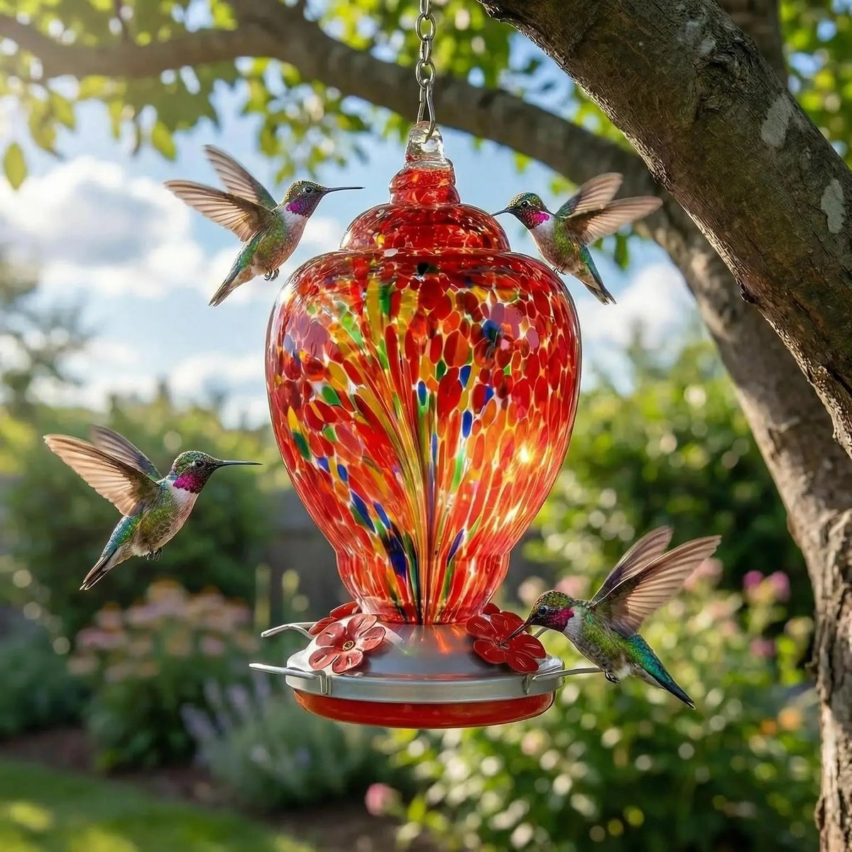 Hand Blown Glass Hummingbird Feeder