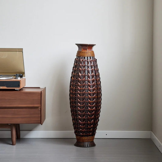 Handwoven Bamboo Floor Vase