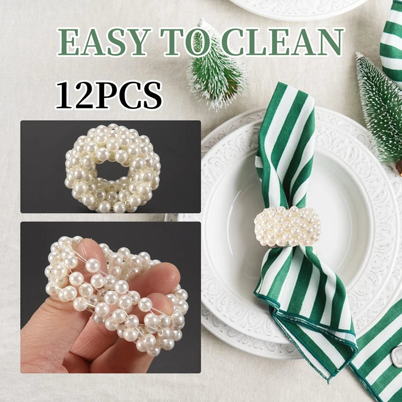 Napkin Ring 12-Piece Set, White Pearl