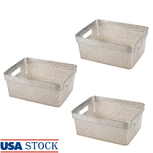 3 Pack Small Rectangle Glitter Storage Baskets