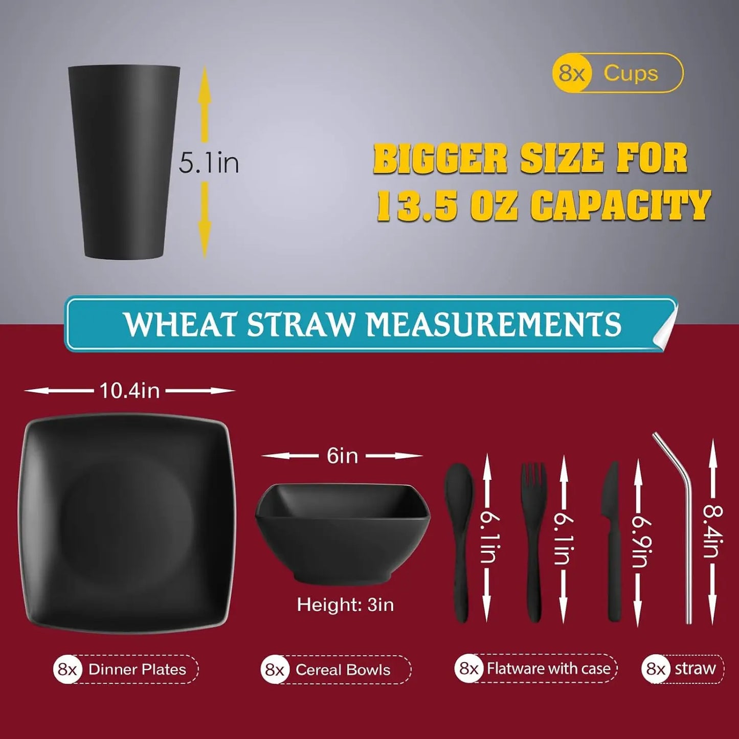 56-piece Flatware Kitchen Plastic Square Dinnerware