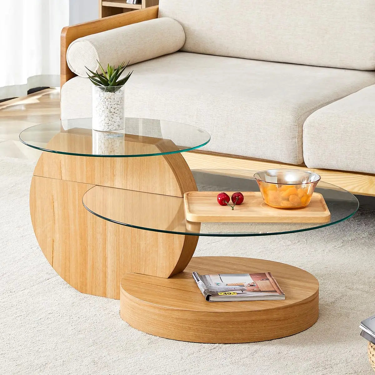 42" 3-Tier Round Glass Coffee Table