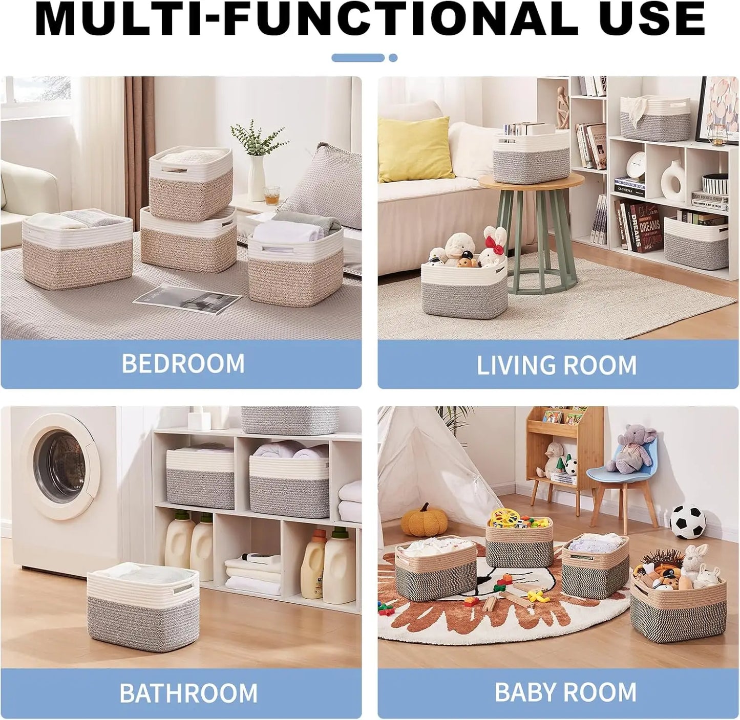 4 Pack Woven Storage Baskets With Handles