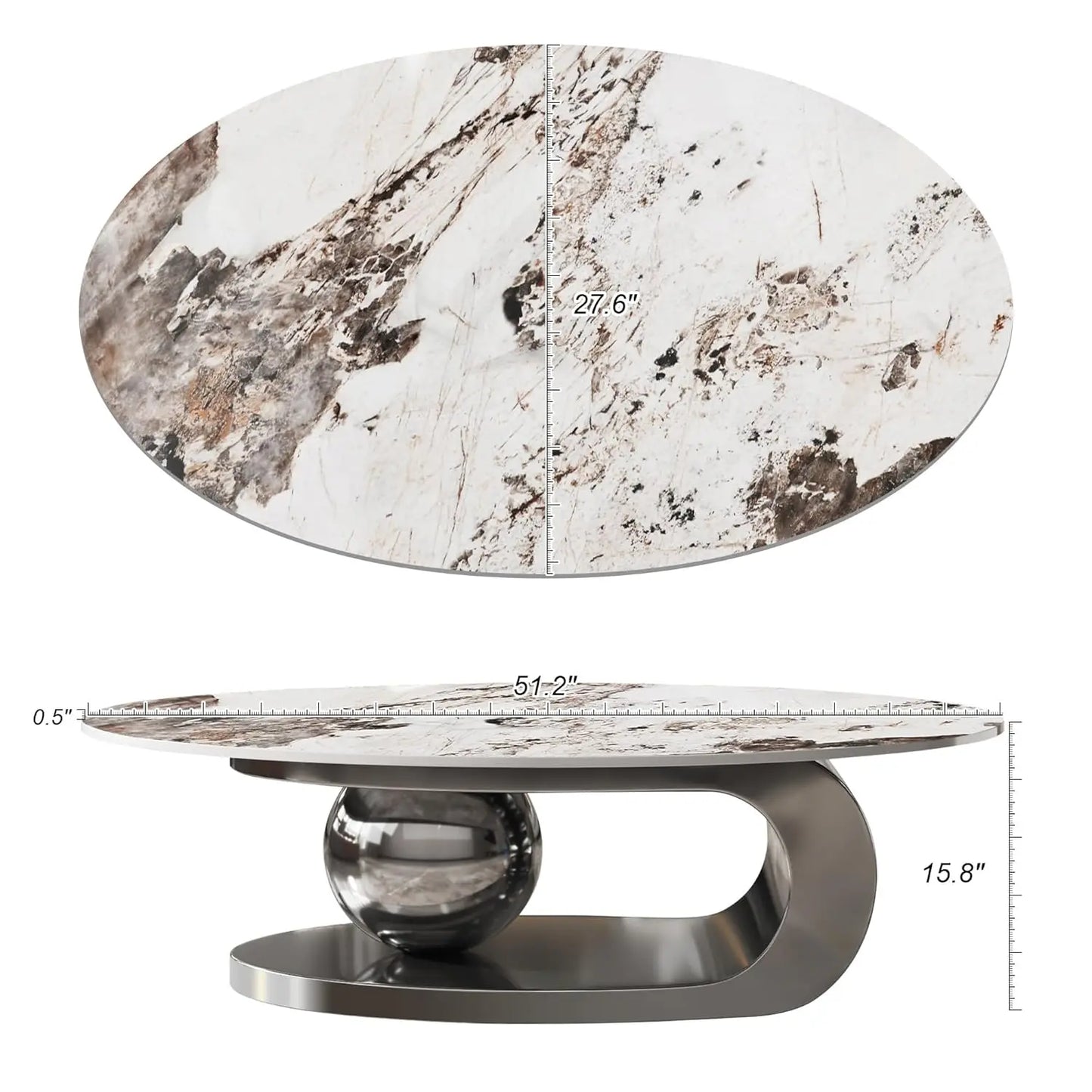 Modern Coffee Table with Silver Stainless Steel Pedestal