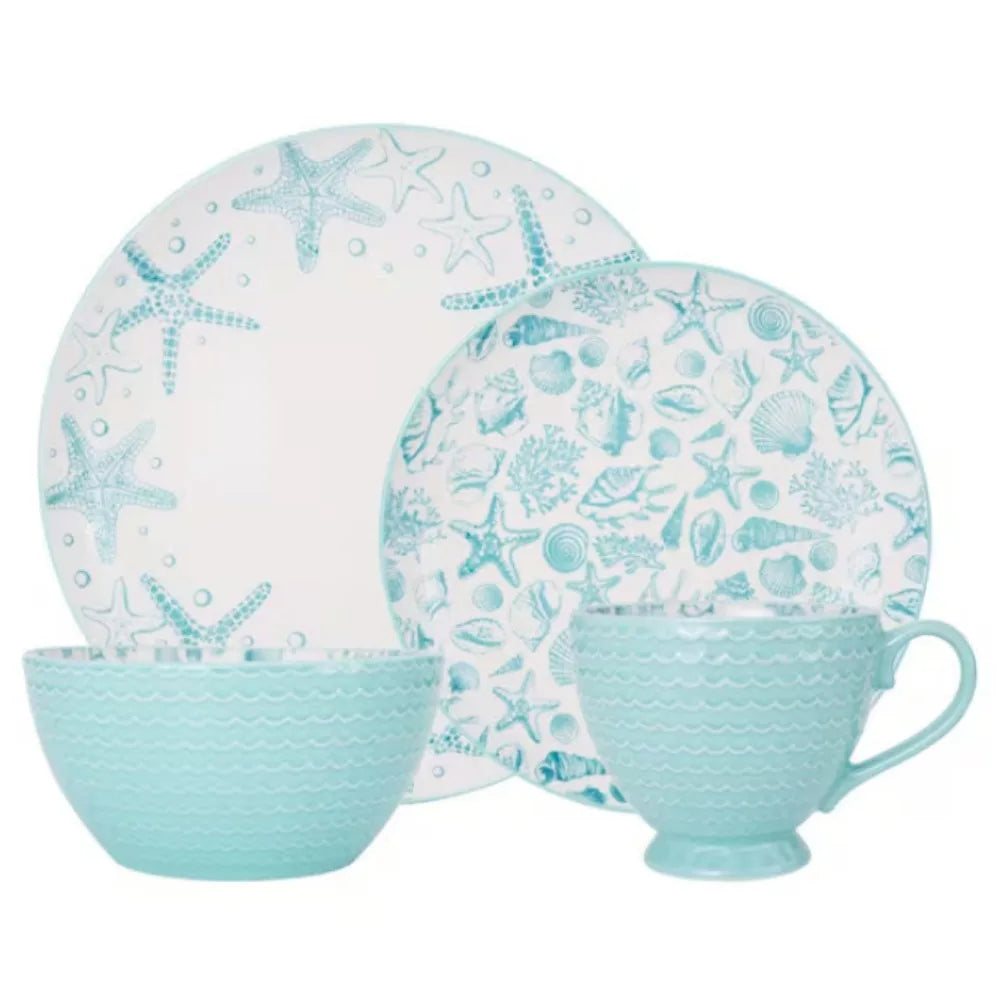 16-Piece Aqua Stoneware Dinnerware