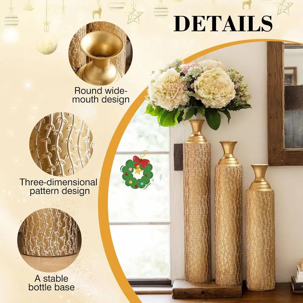 Vases Tall Set of 3 Extra Large Metal Floor Vases