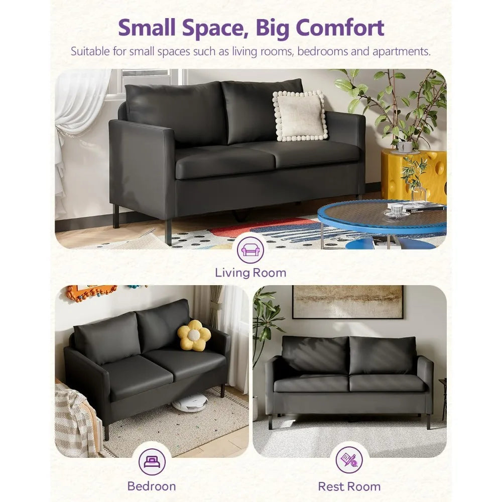 Black Faux Leather 2 Seater Love Seat