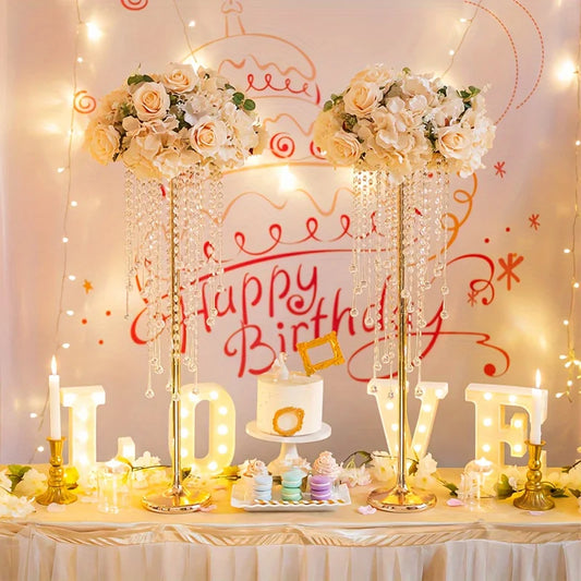 Set of Metal Gold Vases, Chandelier Crystal