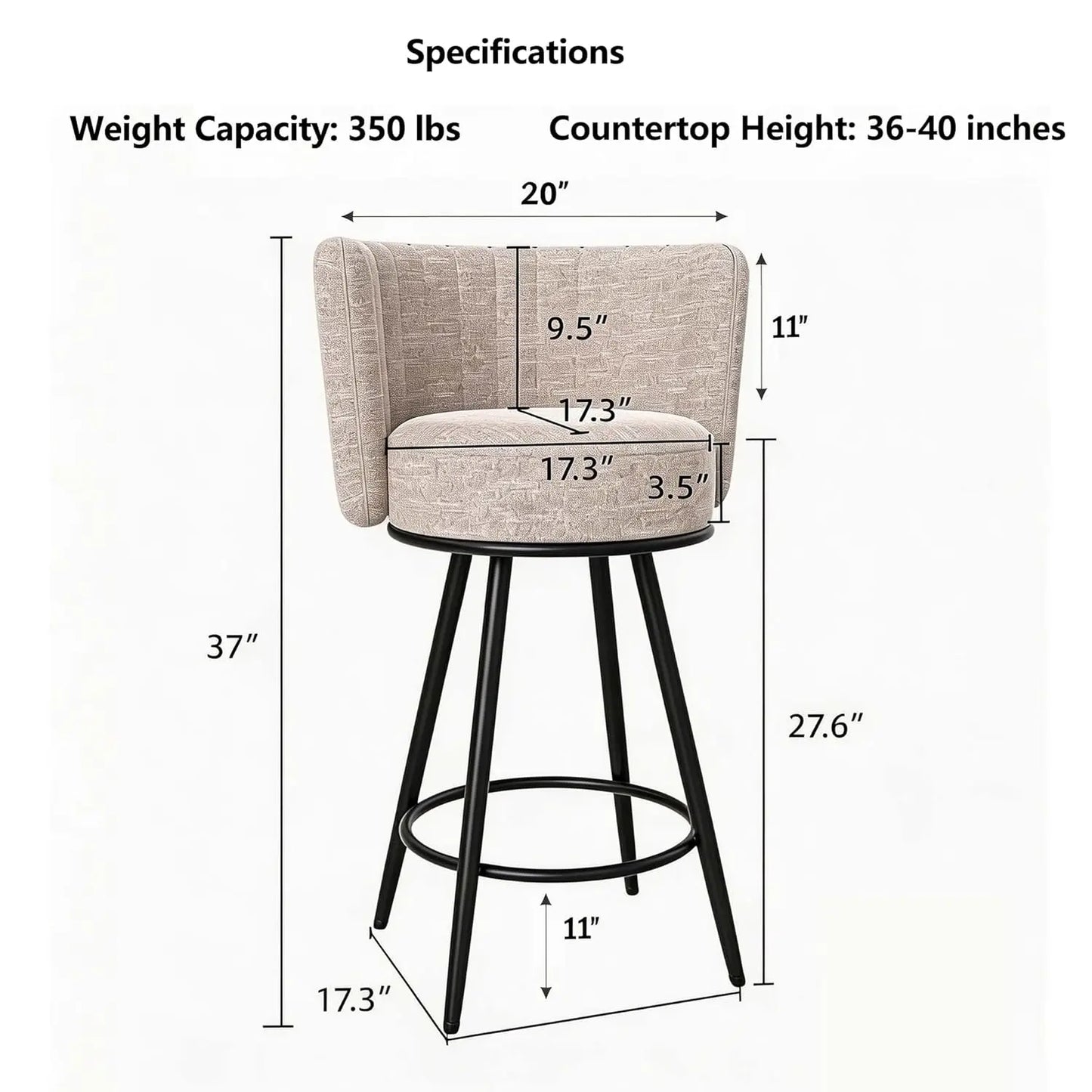 Bar Stools Set of 4, 27" Tufted Modern Counter Height Bar Stools