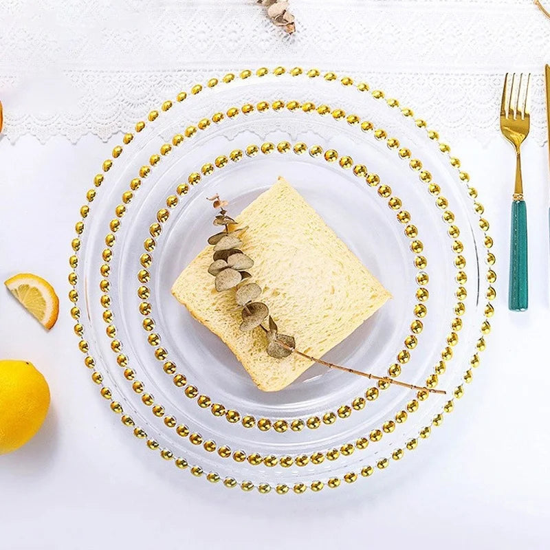 Golden Beads Round Glass Plate