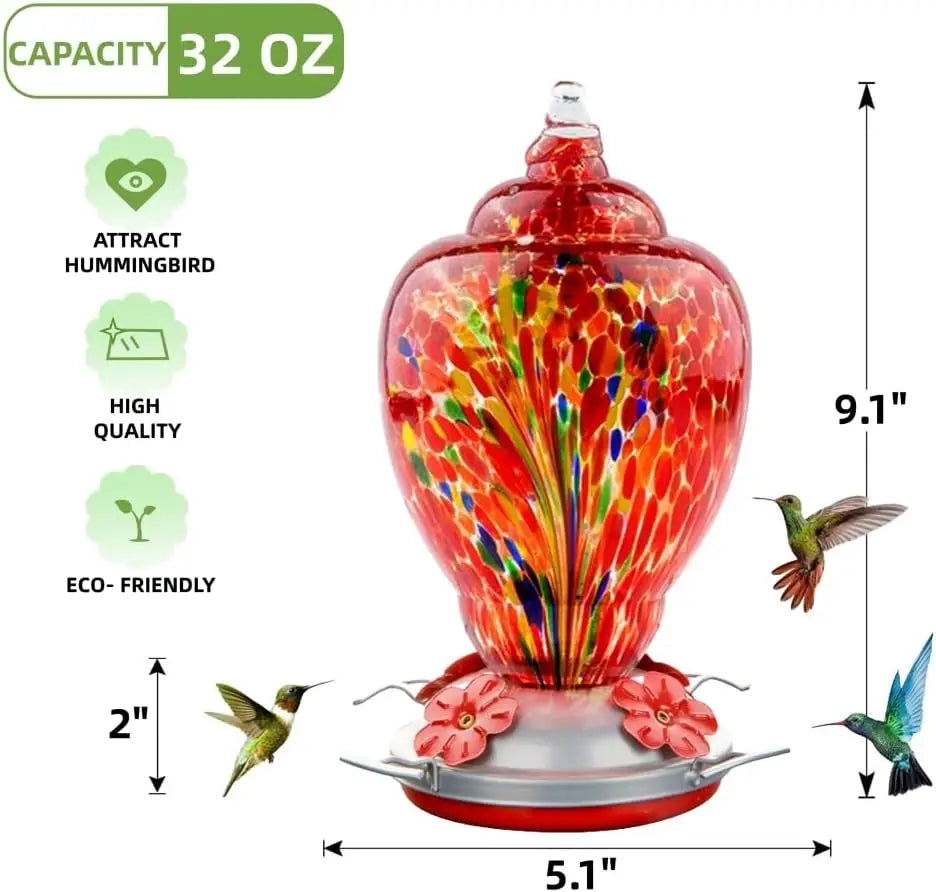 Hand Blown Glass Hummingbird Feeder