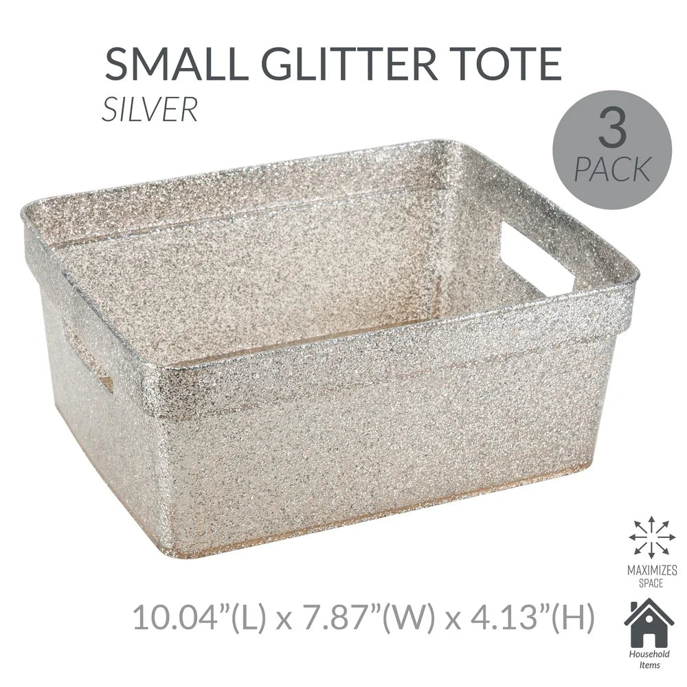 3 Pack Small Rectangle Glitter Storage Baskets