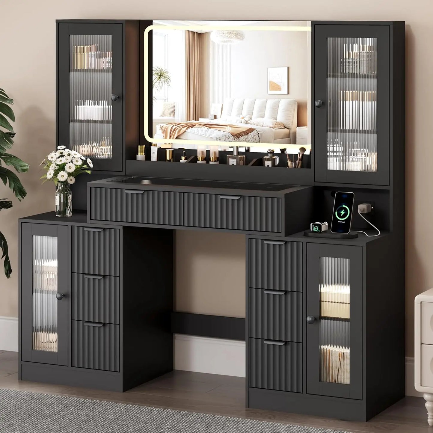 55" Vanity Desk with Mirror & Lights