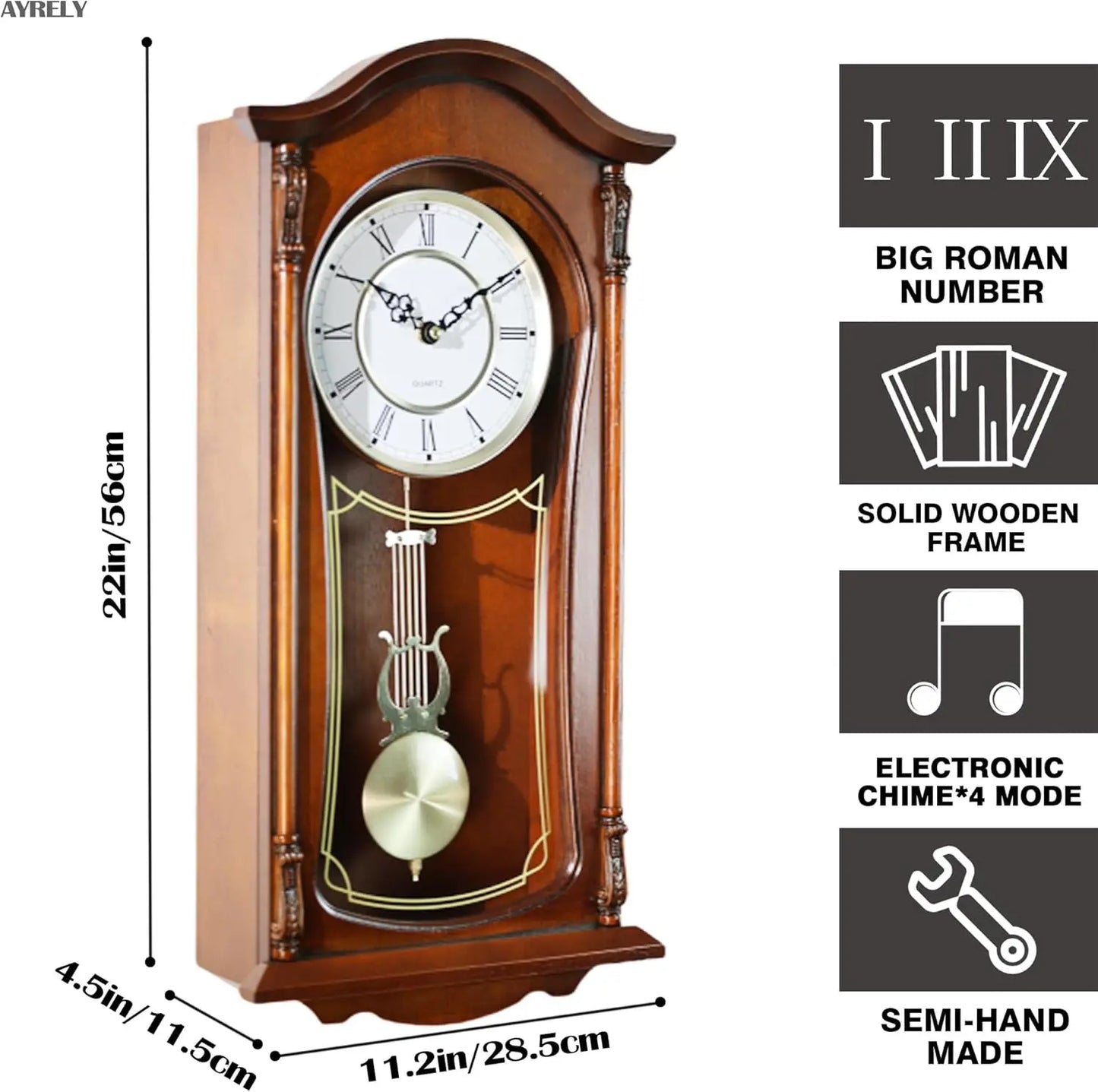 Grandfather Vintage Wall Clock with Pendulum & Chime