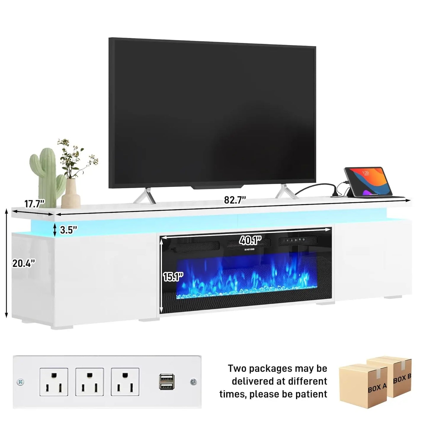 83" LED TV Stand 40" Fireplace 95"