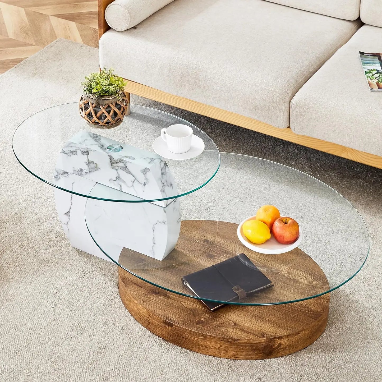 42" 3-Tier Round Glass Coffee Table