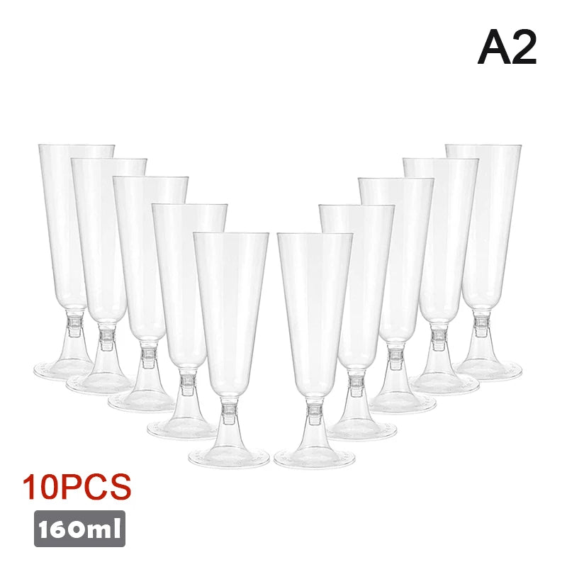 50Pc Plastic Disposable Red Wine, Champagne Flutes