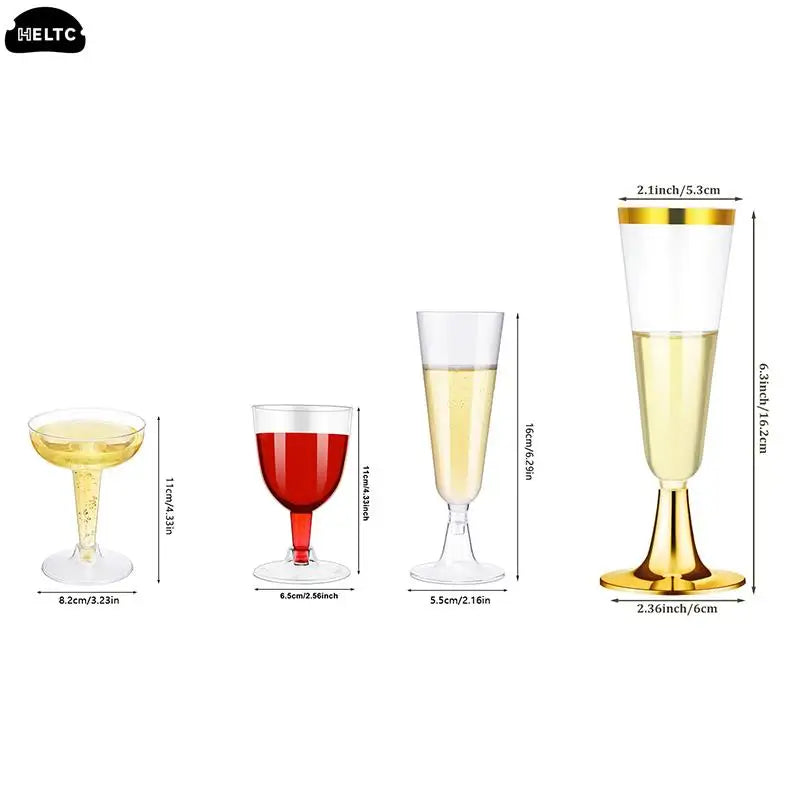 50Pc Plastic Disposable Red Wine, Champagne Flutes