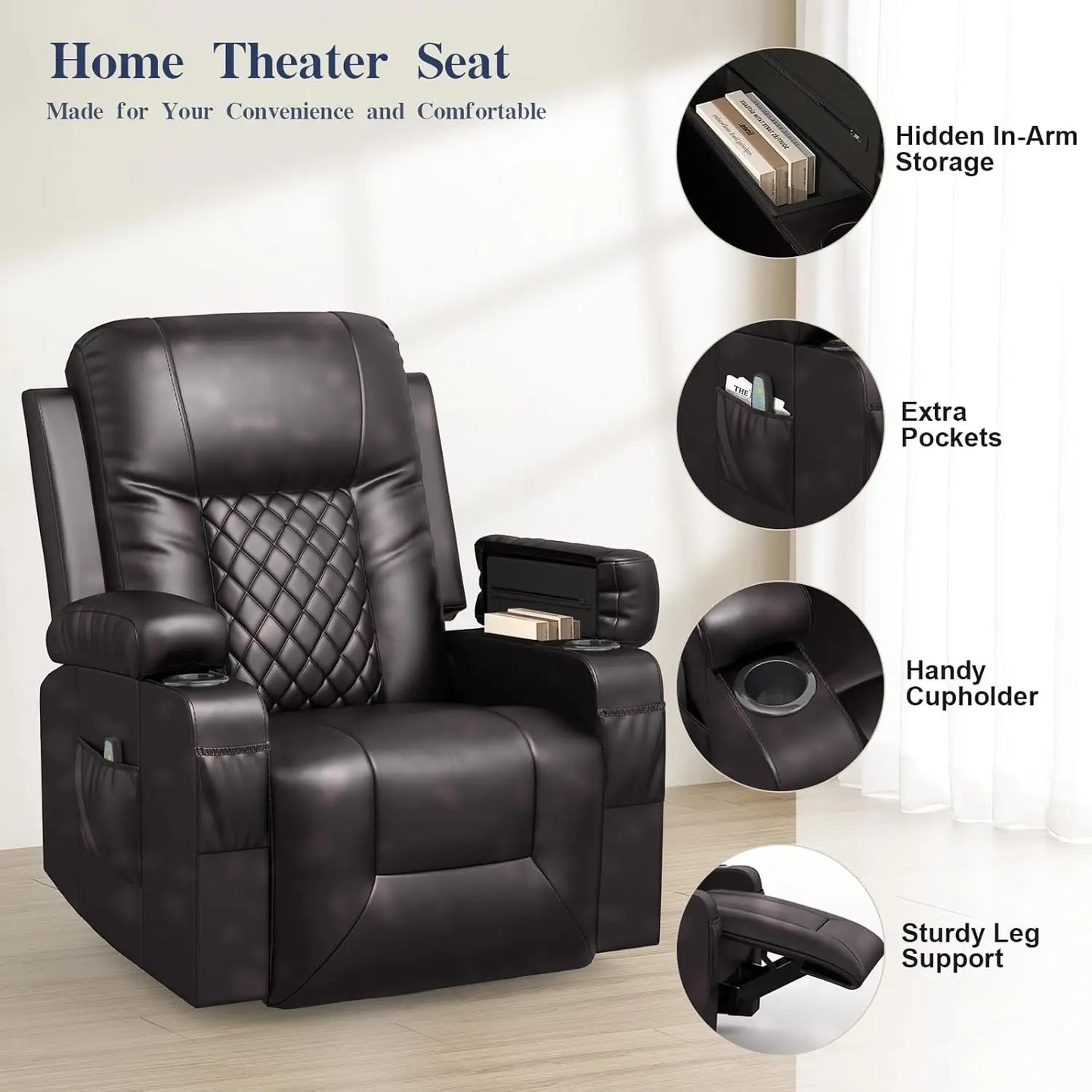 Heated Massage Recliner Chair 360 Swivel