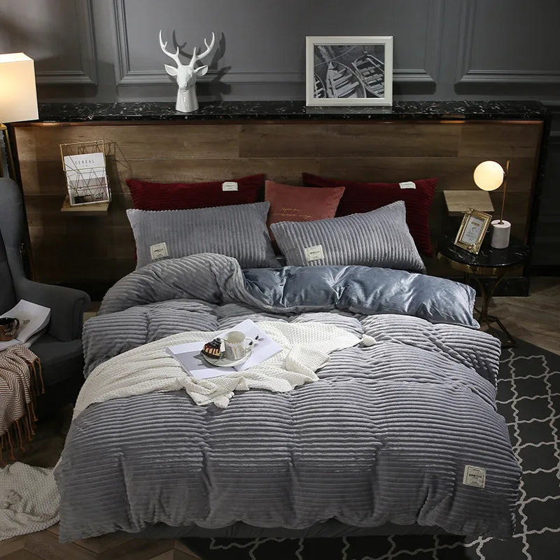 Winter Thick Solid Color Velvet Duvet Cover