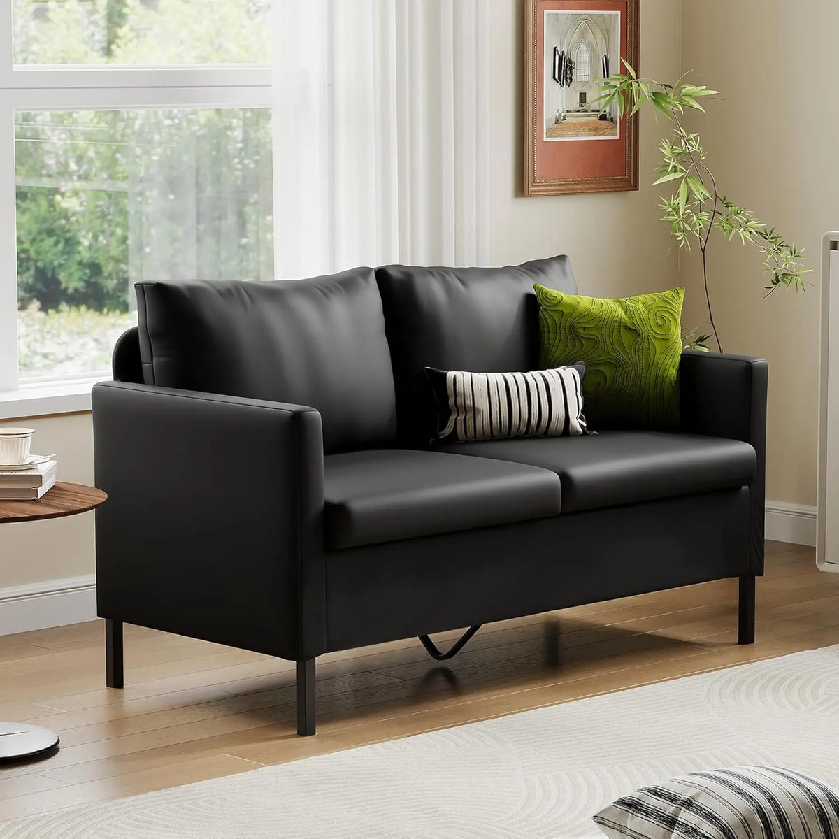 Black Faux Leather 2 Seater Love Seat
