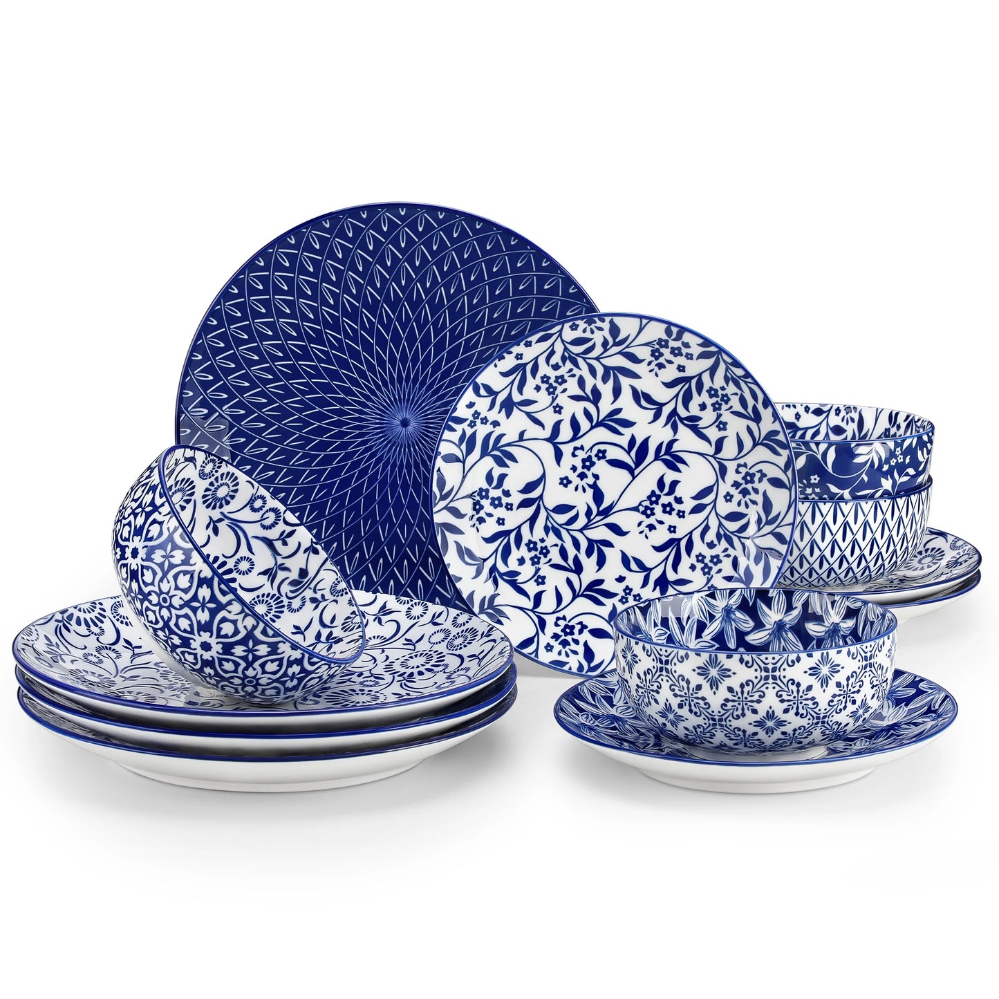12/24/36 Piece Blue  & White Porcelain Plate Set