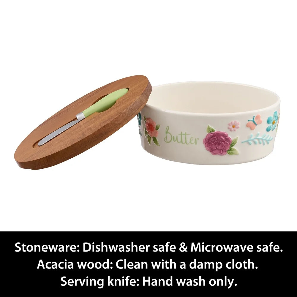 Painted Meadow Butter Dish Set With Knife