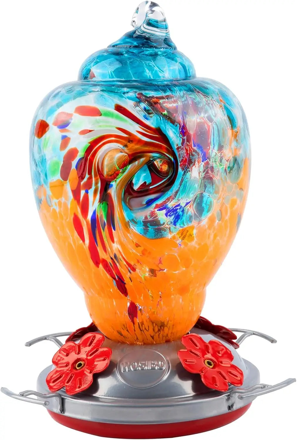Hand Blown Glass Hummingbird Feeder