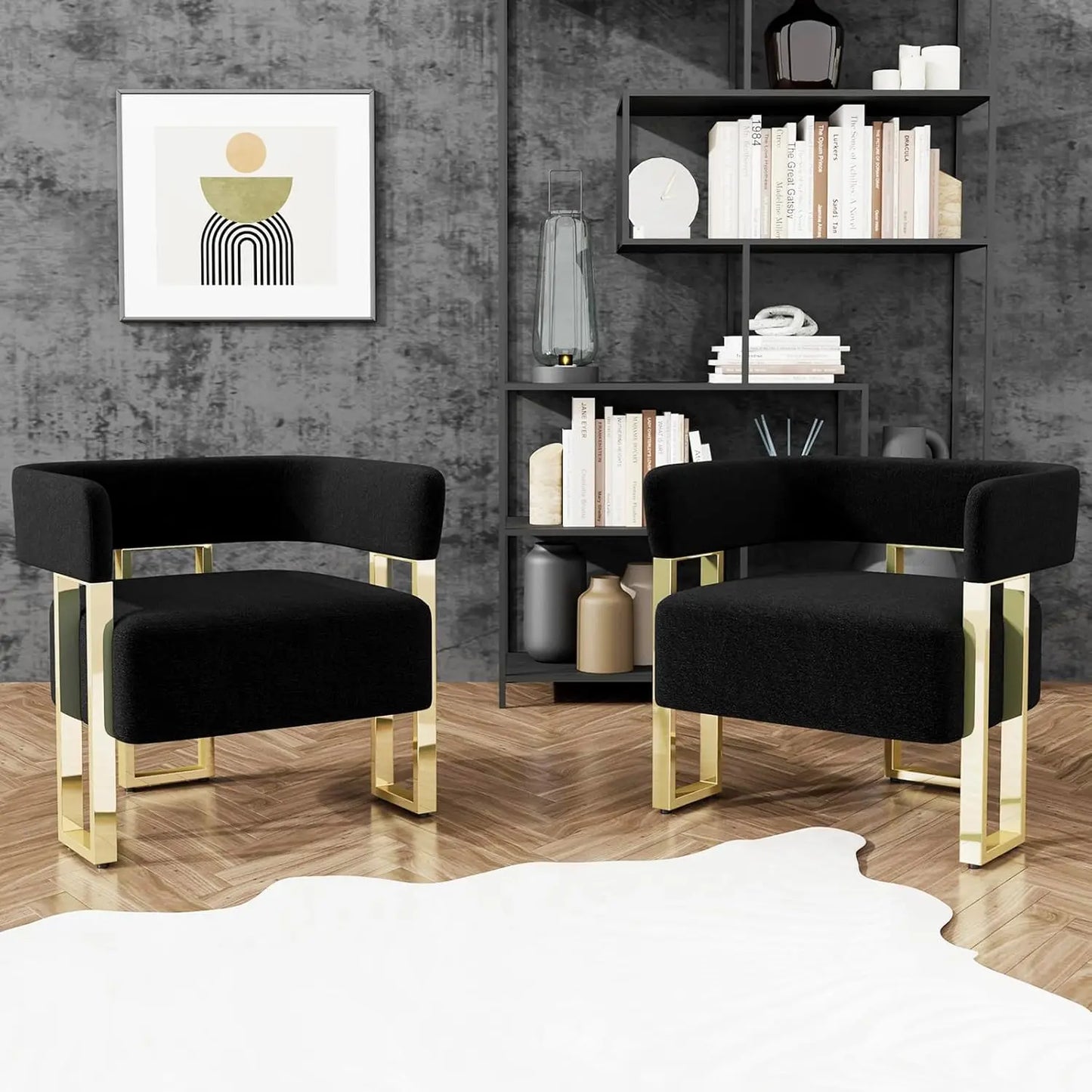 Modern Black And Gold Accent Chair Set of 2