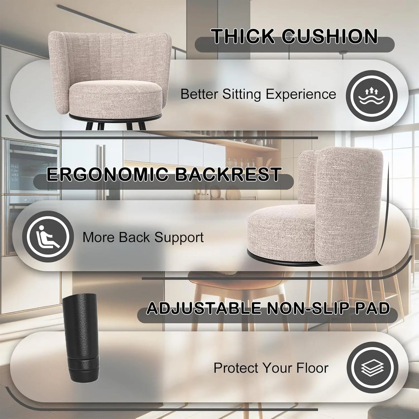 Bar Stools Set of 4, 27" Tufted Modern Counter Height Bar Stools