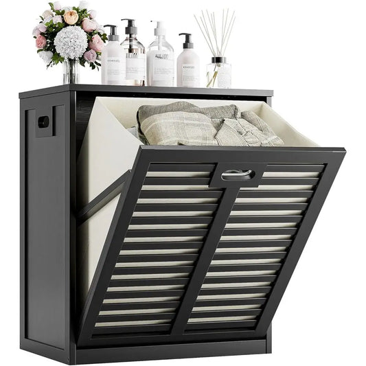 Bamboo Laundry Cabinet With Pull Out Removable Bag