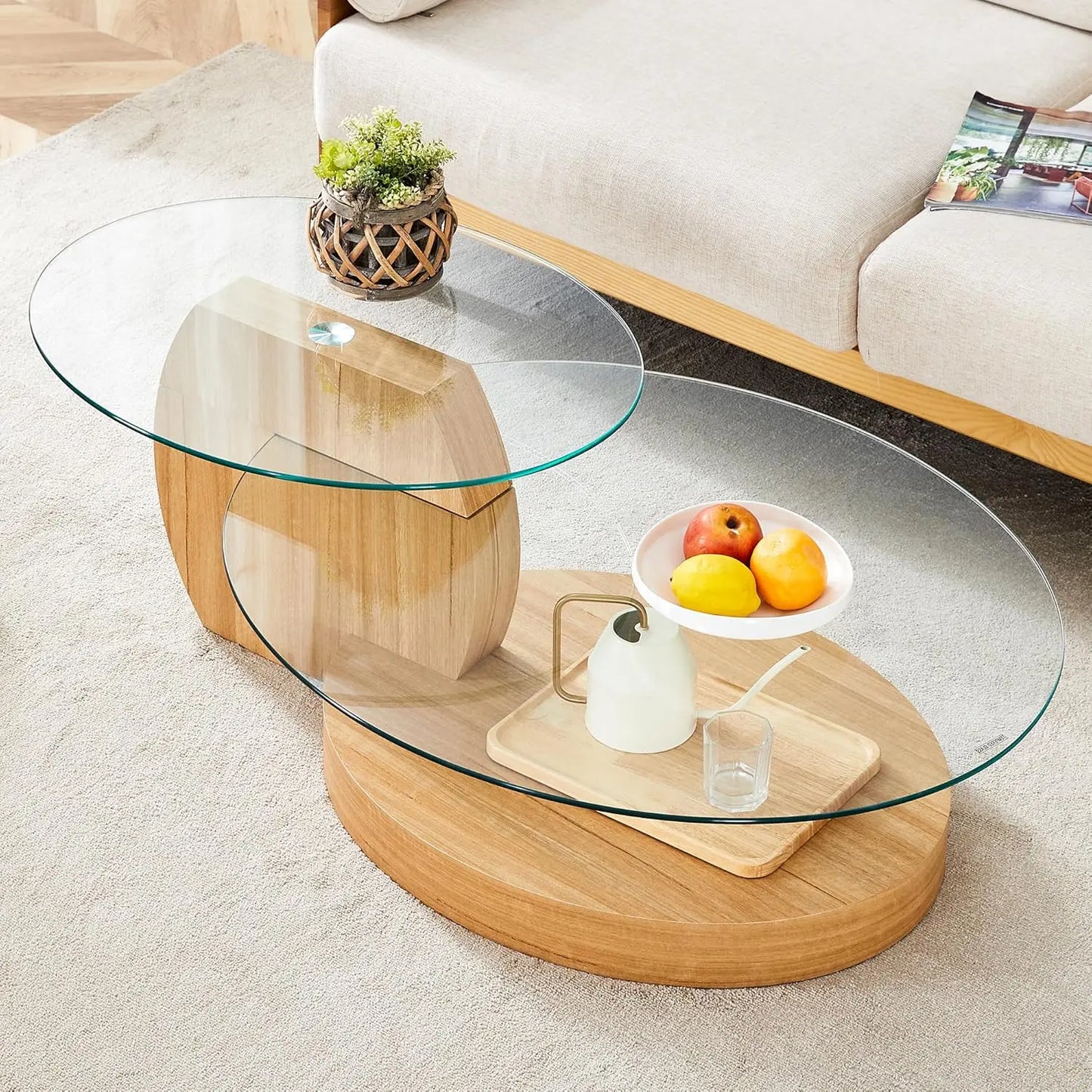 42" 3-Tier Round Glass Coffee Table