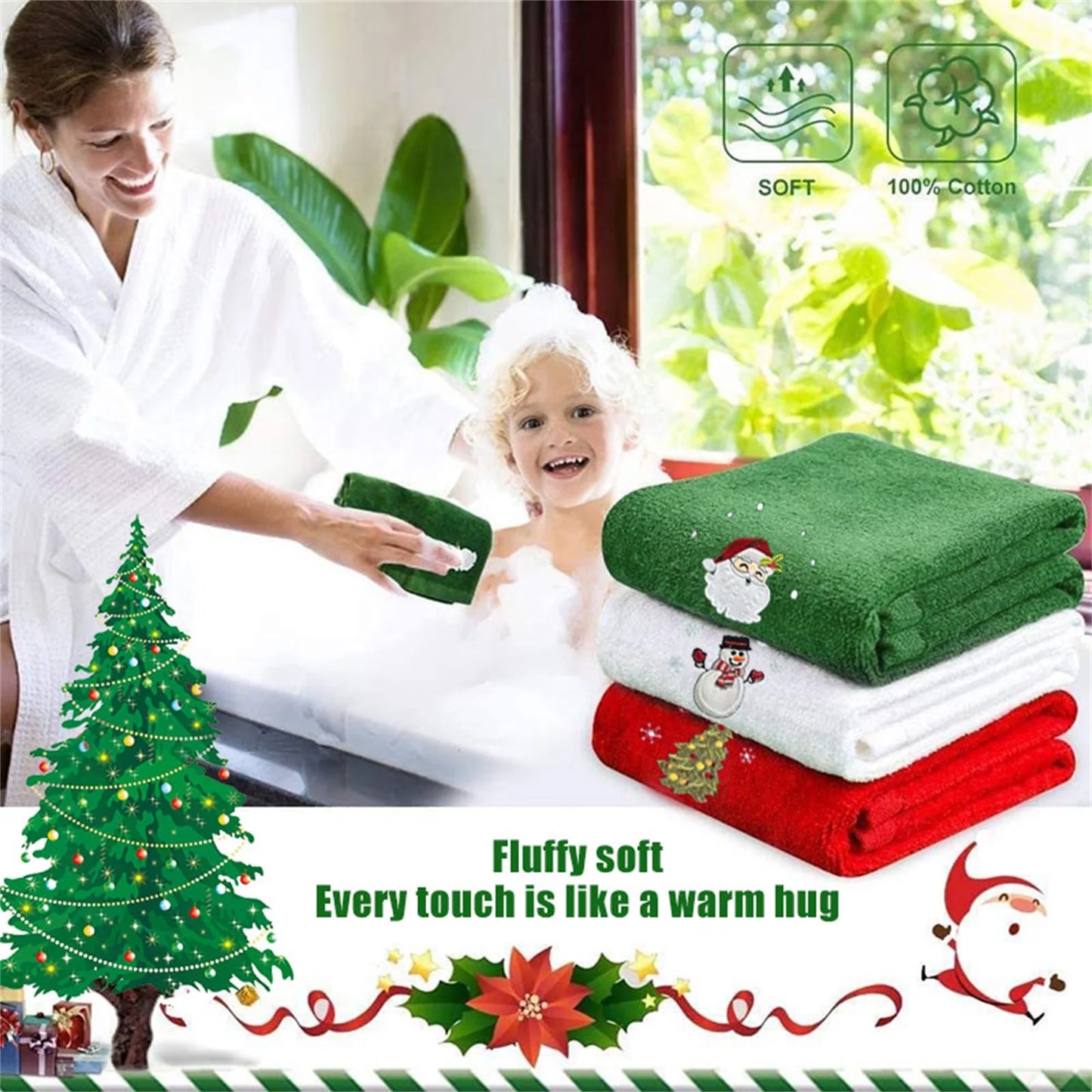 Classic Solid Xmas  Embroidery Bath Towel