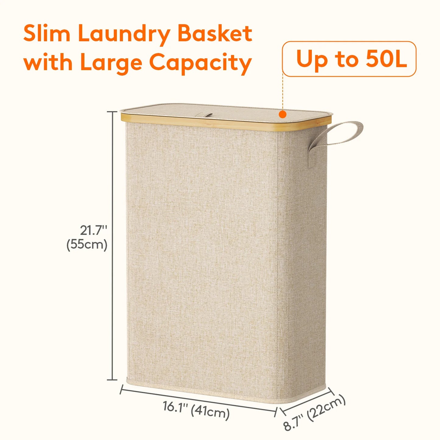 50L Slim Laundry Hamper With Lid