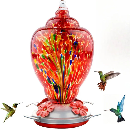 Hand Blown Glass Hummingbird Feeder