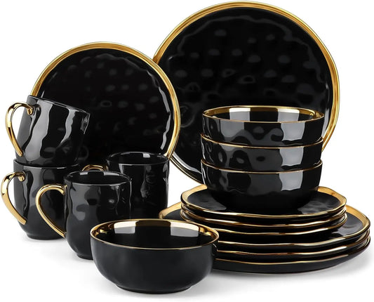 Black and Gold Dishes Sets for 4