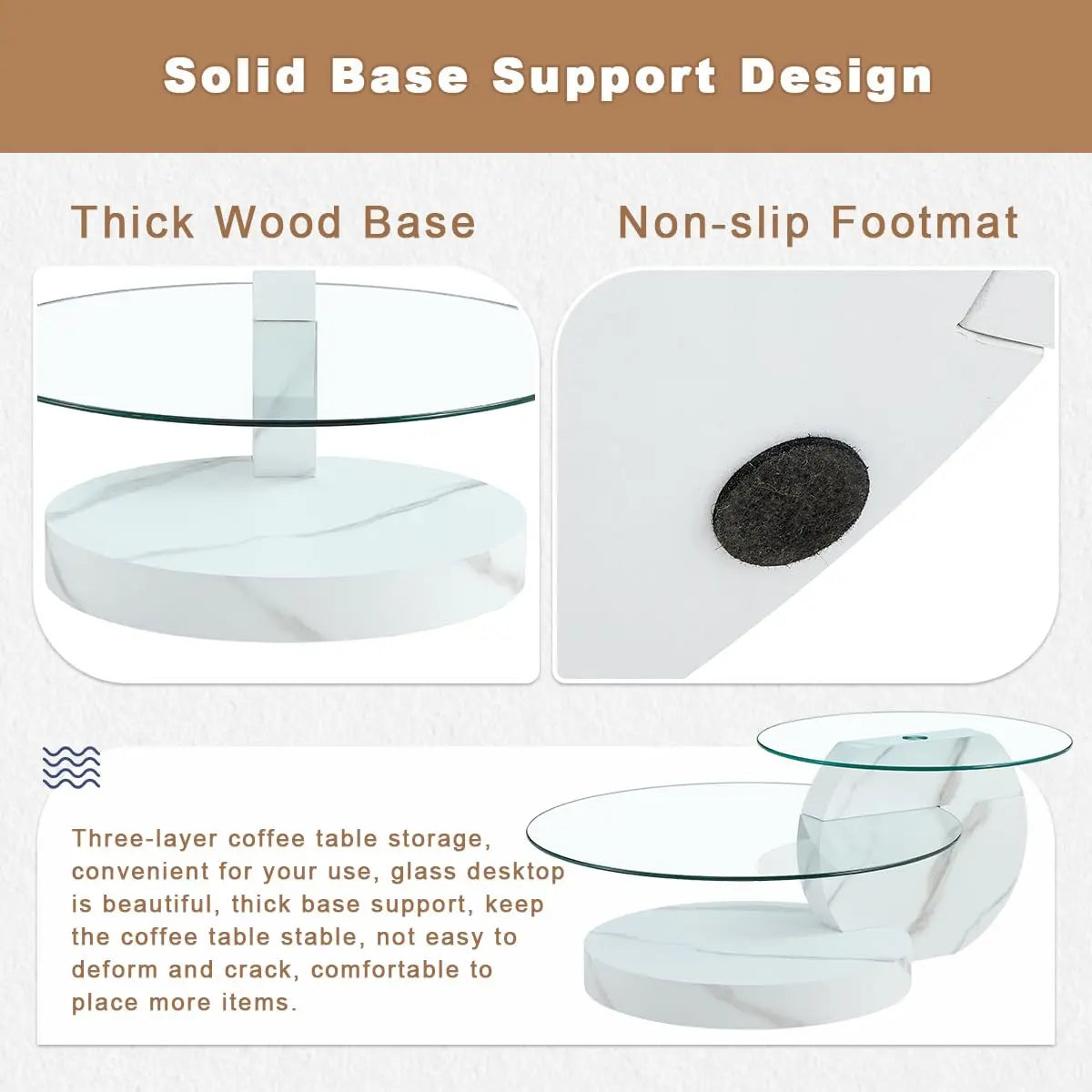 42" 3-Tier Round Glass Coffee Table