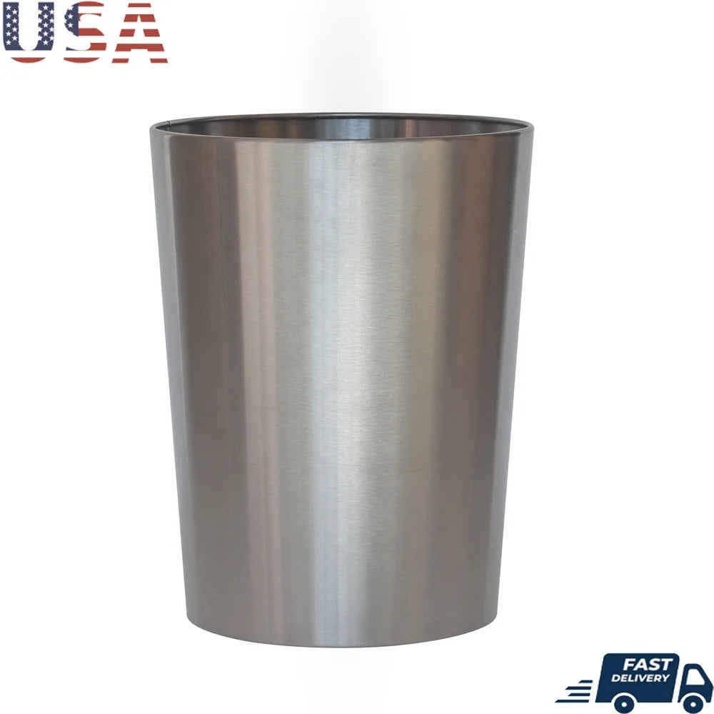 Brushed Nickel Metal Wastebasket