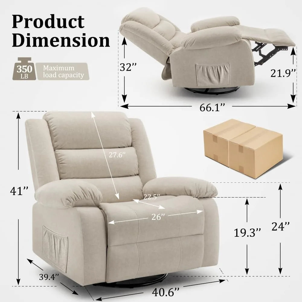 Recliner Rocking  Chair, Massage And Heat,360°Swivel