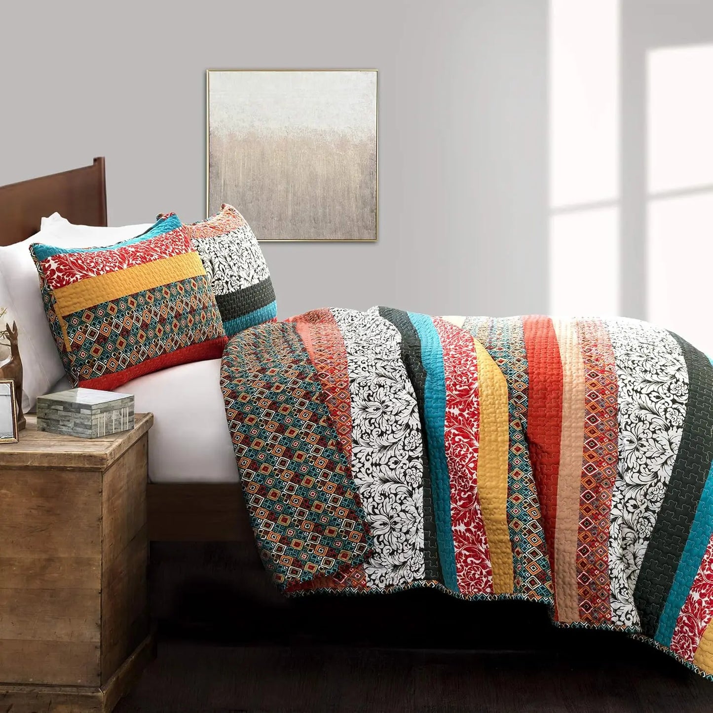 Boho Stripe Reversible Cotton Quilt 3-Piece Set