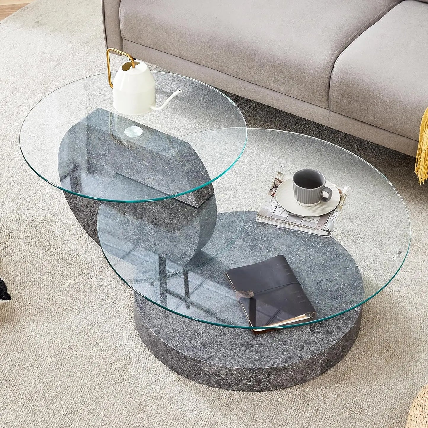 42" 3-Tier Round Glass Coffee Table