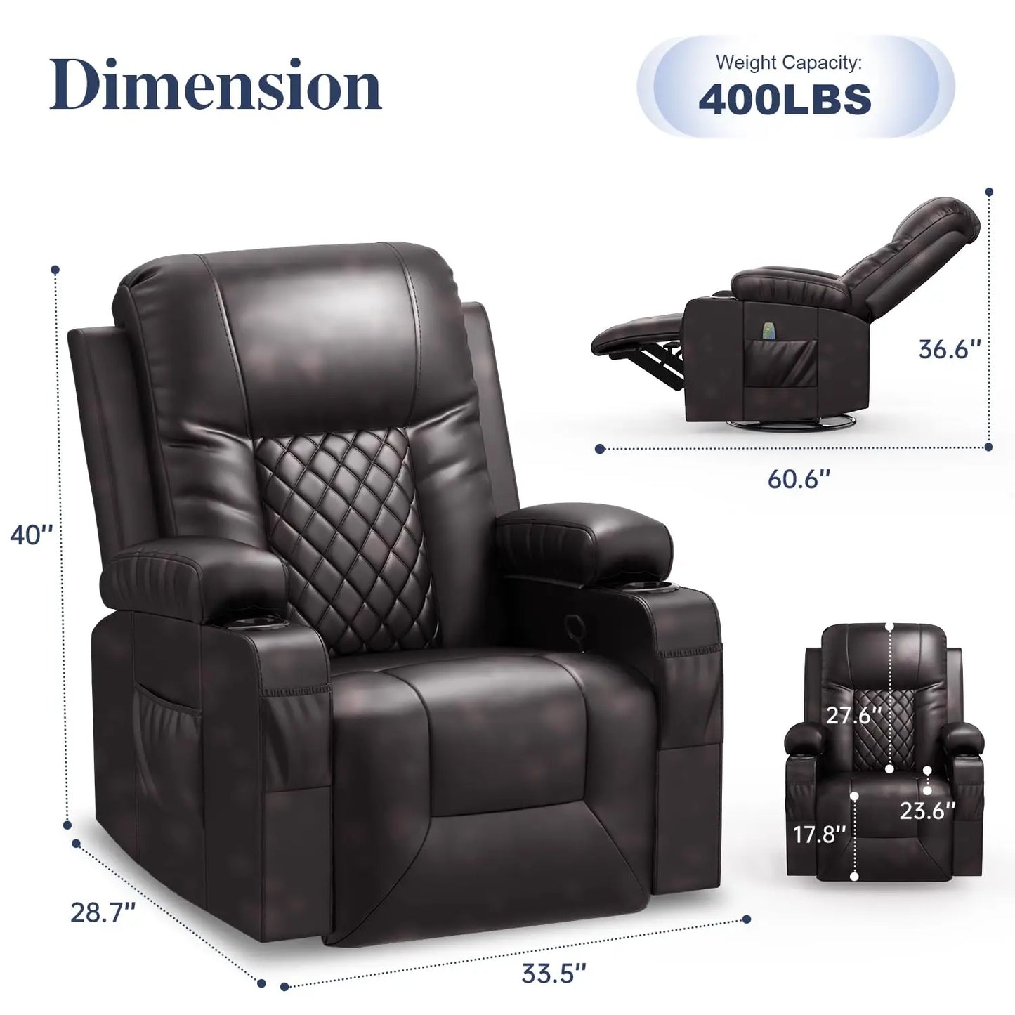 Heated Massage Recliner Chair 360 Swivel
