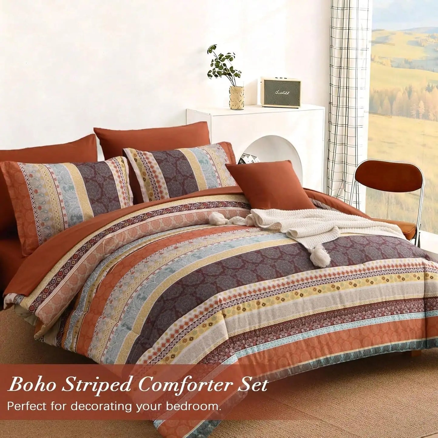 8PCS Boho Striped Comforter Set
