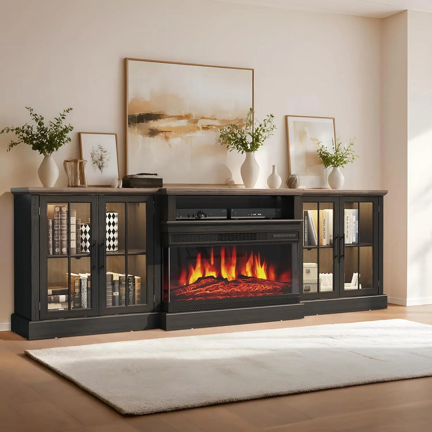 98" Farmhouse TV Stand With 36" Fireplace