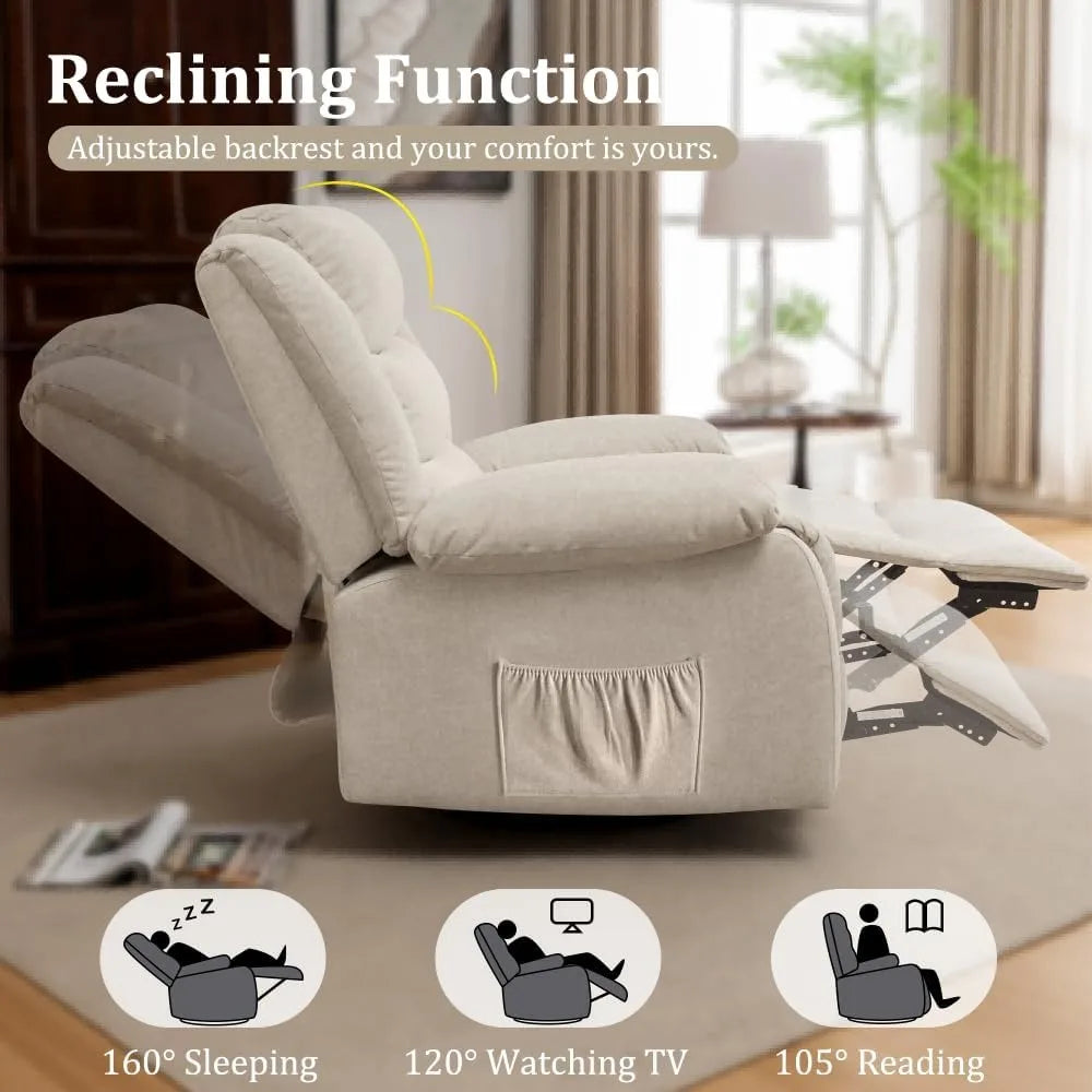Recliner Rocking  Chair, Massage And Heat,360°Swivel