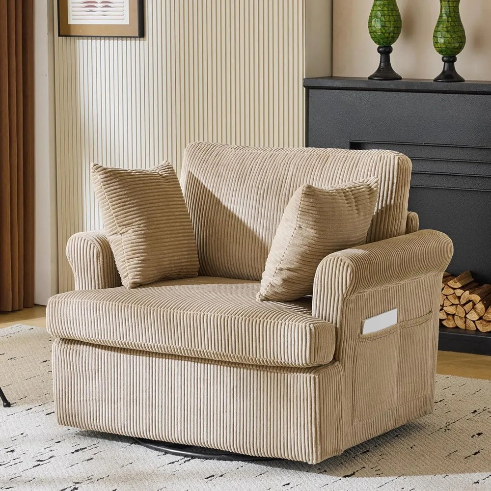Swivel Accent Chair ,Oversized Seat Armchair W/2 Pillows